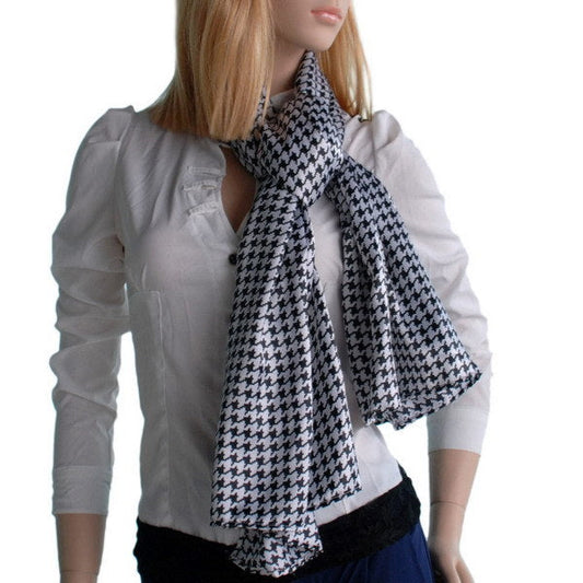 Blando Graceful Black & White Plover Design Silk Scarf/Wrap/Shawl(Small) - Renee Lane Company