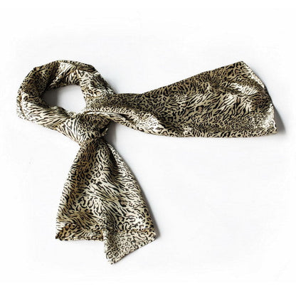 Leopard-and-zebra print scarf in beige and dark, loose ends