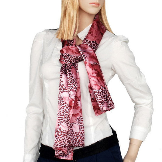 Blando Pink Leopard & Rose Floral Pattern Stylish super soft Silk Scarf/Wrap/Shawl(Small) - Renee Lane Company
