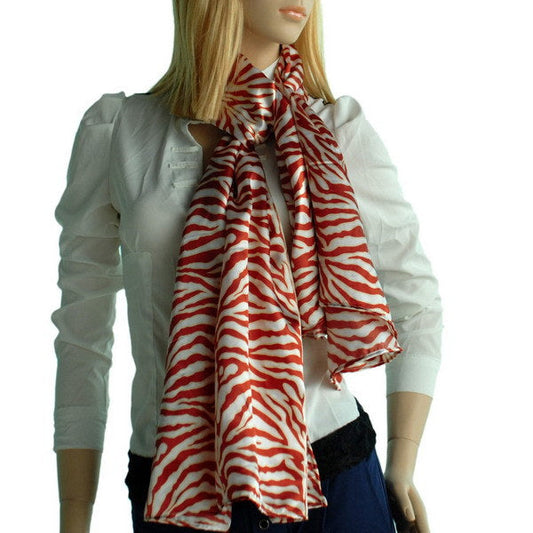 Blando Red Funky Zebra Animal Pattern super soft Silk Scarf/Wrap/Shawl(Small) - Renee Lane Company