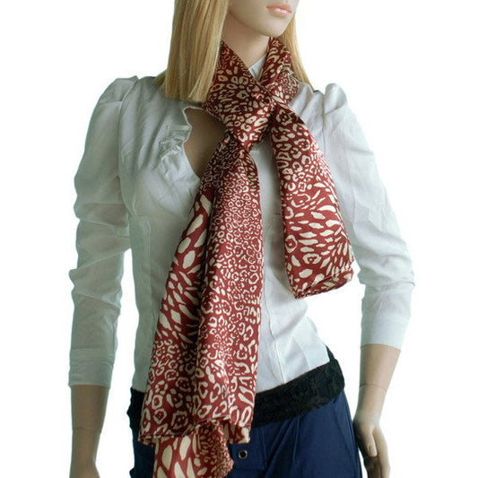 Blando Red & Ivory Distinctive Leopard Animal Print Fashion Soft Silk Scarf/Wrap/Shawl(Small) - Renee Lane Company