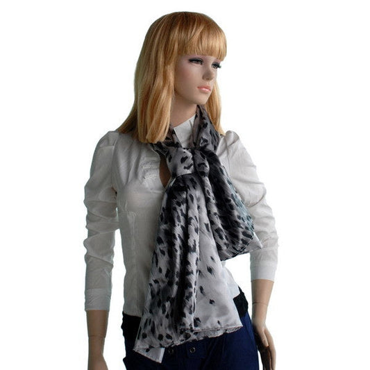 Blando Silver Leopard Design Elegant Delicately Soft Silk Scarf/Wrap/Shawl(Small) - Renee Lane Company