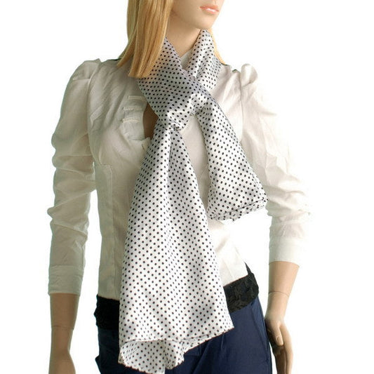 Blando White Background Small Cute Black Dot Design Soft Silk Scarf/Wrap/Shawl(Small) - Renee Lane Company