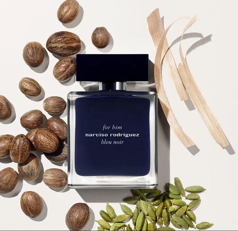 Bleu Noir by Narciso Rodriguez parfum spray bottle, dark blue glass and black cap