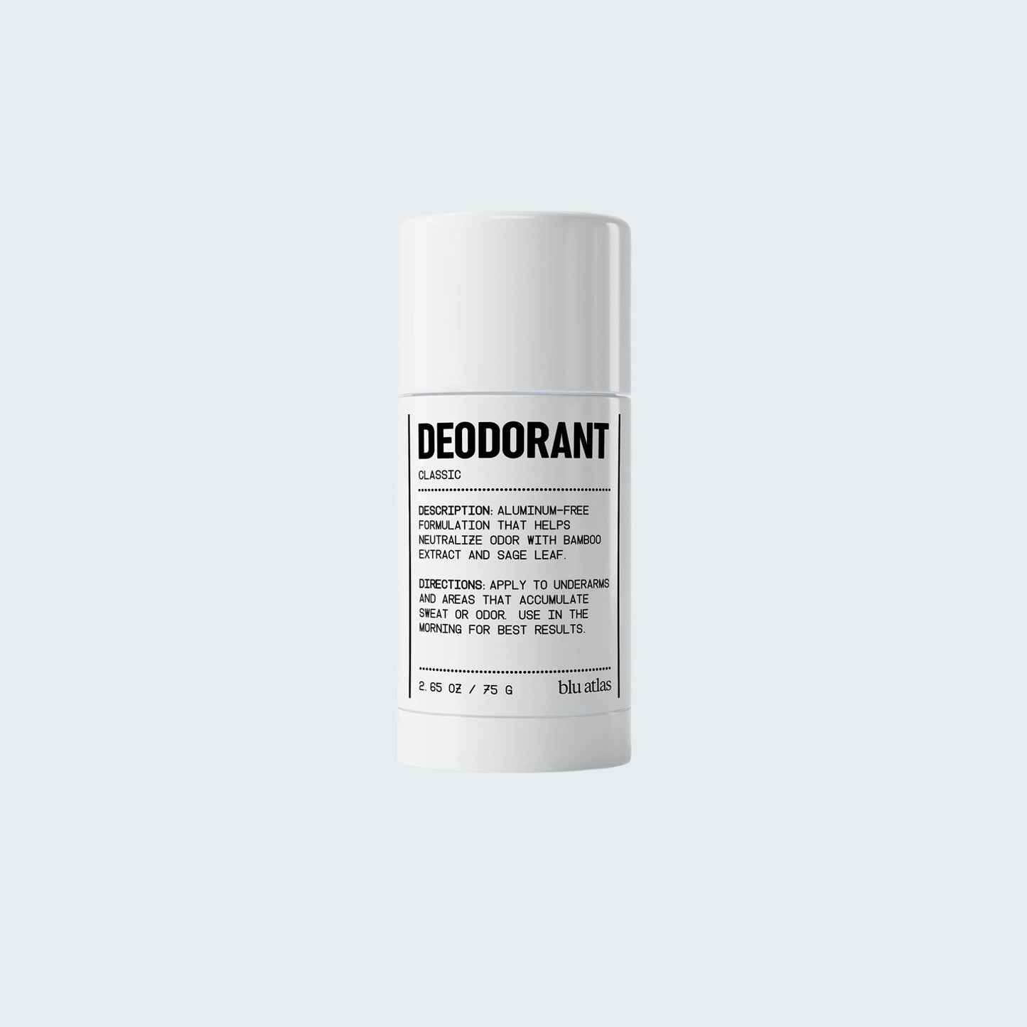 Deodorant stick container, white cylindrical tube with printed label