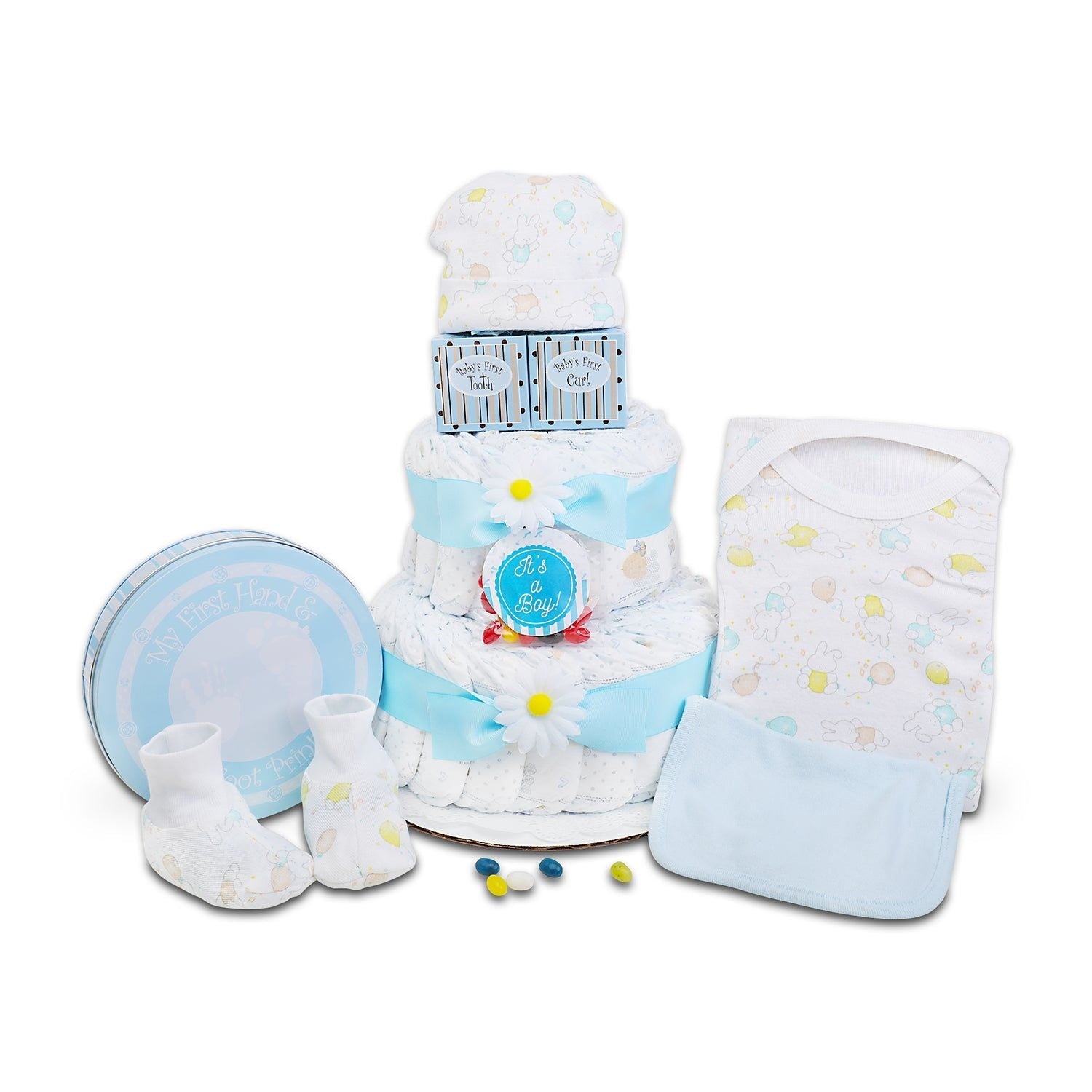 Blue Two-Tier Diaper Cake Gift - Renee Lane Company
