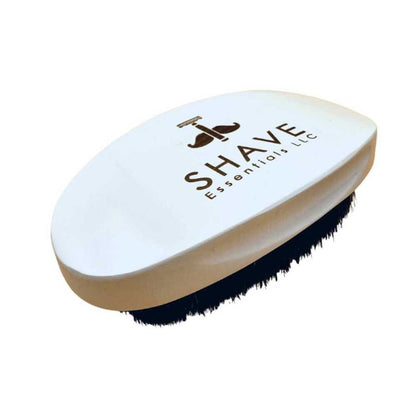 White boar bristle hair brush with oval handle and dense bristle pad