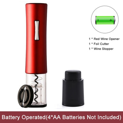 Automatic wine bottle opener, red with included wine stopper and foil cutter