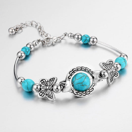 Bohemian Bracelet Turquoise Cracked Resin Ball with Unique Butterfly Carving Beach Jewelry - Renee Lane Company