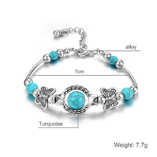 Bohemian Bracelet Turquoise Cracked Resin Ball with Unique Butterfly Carving Beach Jewelry - Renee Lane Company