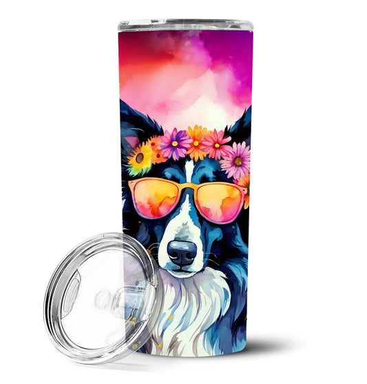 Border Collie Hippie Dawg Stainless Steel Skinny Tumbler Vacuum Double Walled Reusable Insulated Tumbler Travel Cup for Coffee Cocktails Gift with Lid, 20 oz - Renee Lane Company