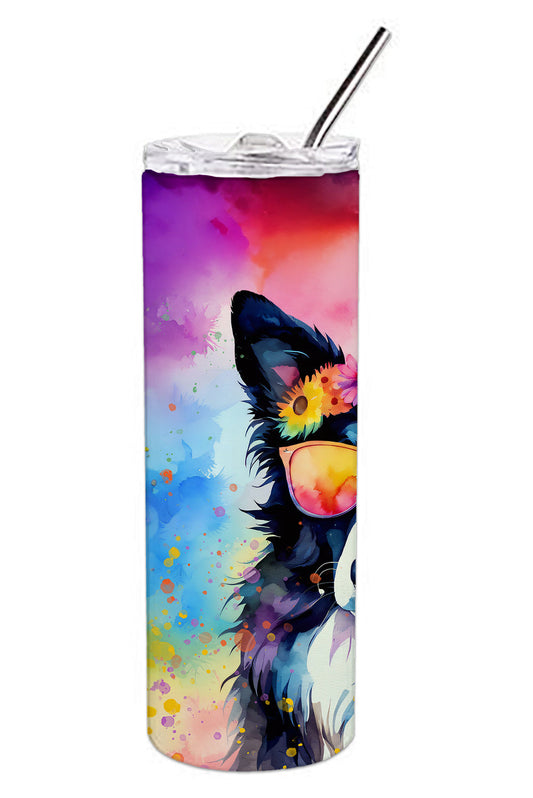 Border Collie Hippie Dawg Stainless Steel Skinny Tumbler Vacuum Double Walled Reusable Insulated Tumbler Travel Cup for Coffee Cocktails Gift with Lid, 20 oz - Renee Lane Company