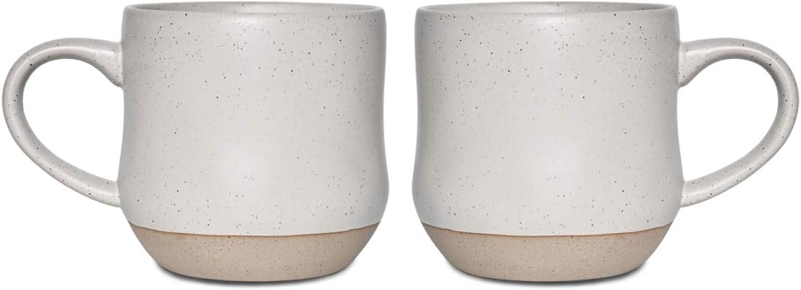 Bosmarlin Large Stoneware Speckled Coffee Mugs Set of 2, Big Ceramic Tea Cup, 17 Oz, Dishwasher and Microwave Safe (White, 2) - Renee Lane Company