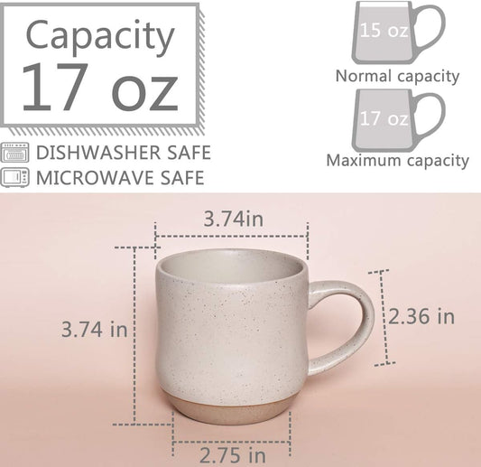 Bosmarlin Large Stoneware Speckled Coffee Mugs Set of 2, Big Ceramic Tea Cup, 17 Oz, Dishwasher and Microwave Safe (White, 2) - Renee Lane Company