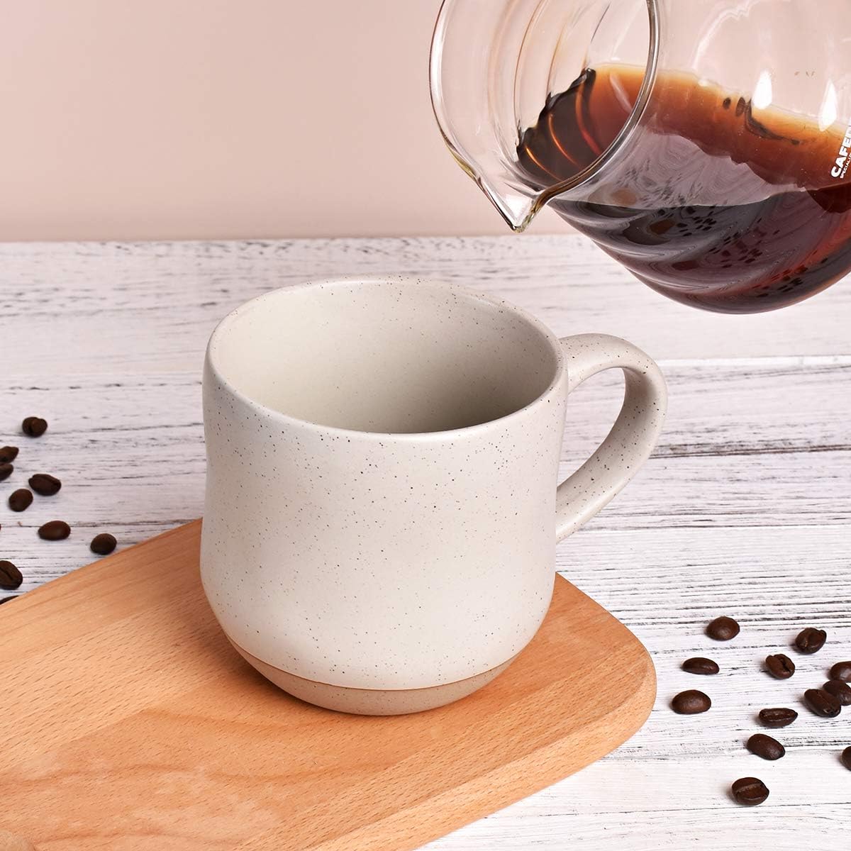 Bosmarlin Large Stoneware Speckled Coffee Mugs Set of 2, Big Ceramic Tea Cup, 17 Oz, Dishwasher and Microwave Safe (White, 2) - Renee Lane Company
