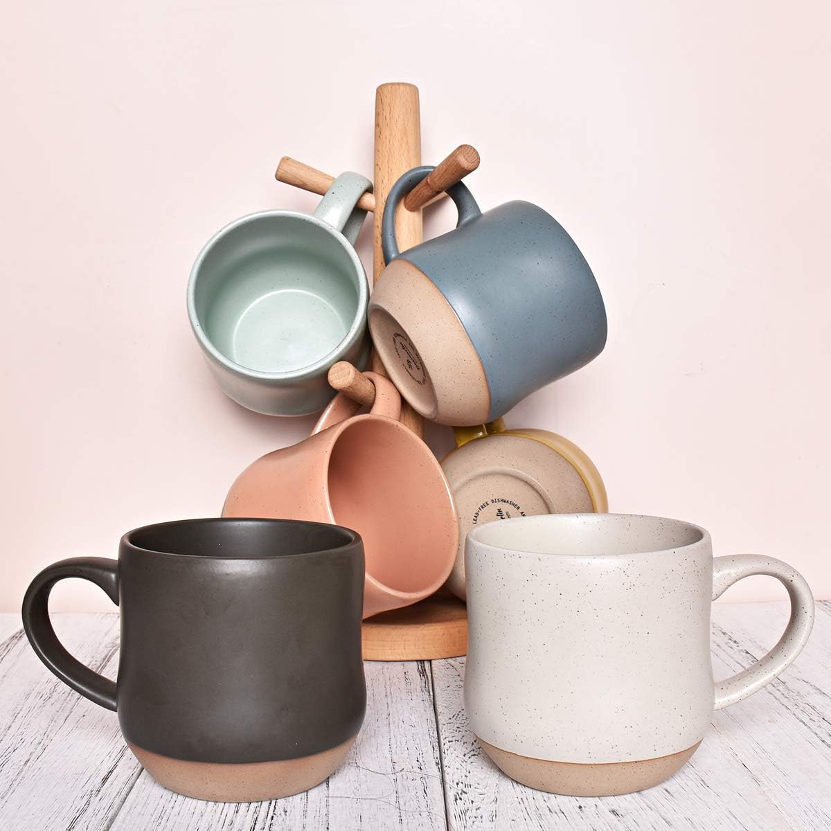 Bosmarlin Large Stoneware Speckled Coffee Mugs Set of 2, Big Ceramic Tea Cup, 17 Oz, Dishwasher and Microwave Safe (White, 2) - Renee Lane Company