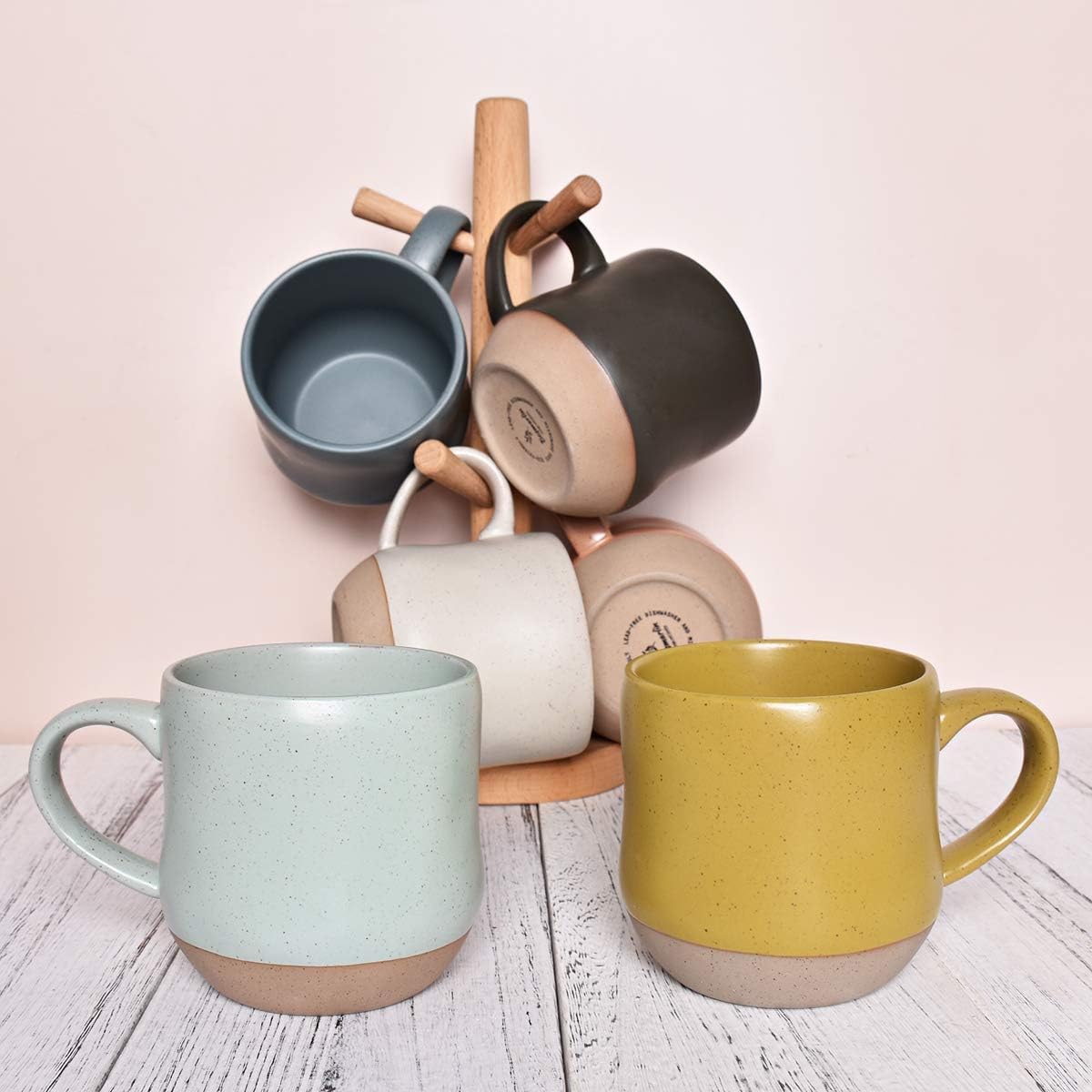 Bosmarlin Large Stoneware Speckled Coffee Mugs Set of 2, Big Tea Cup, 17 Oz, Dishwasher and Microwave Safe - Renee Lane Company