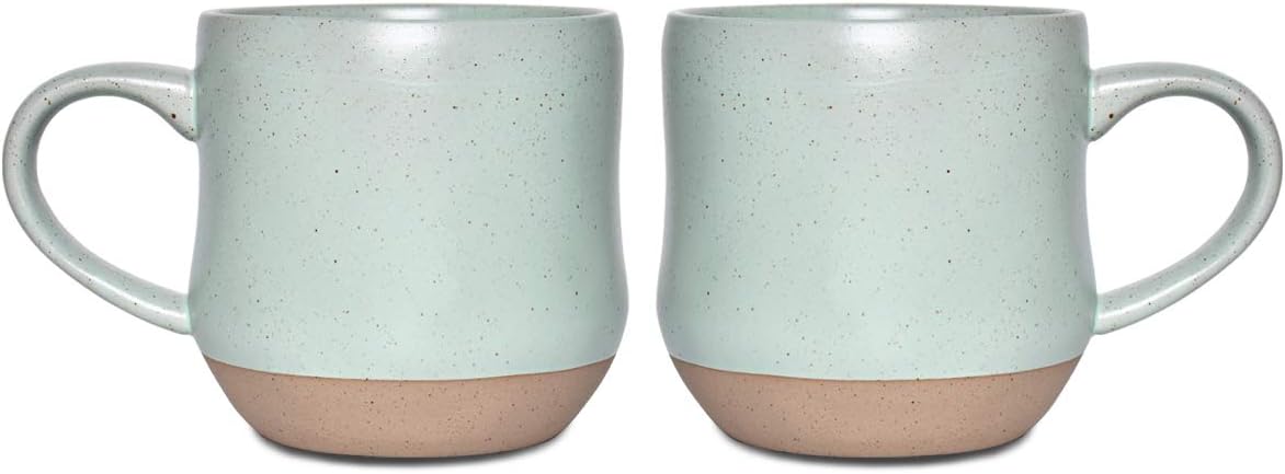 Bosmarlin Large Stoneware Speckled Coffee Mugs Set of 2, Big Tea Cup, 17 Oz, Dishwasher and Microwave Safe - Renee Lane Company