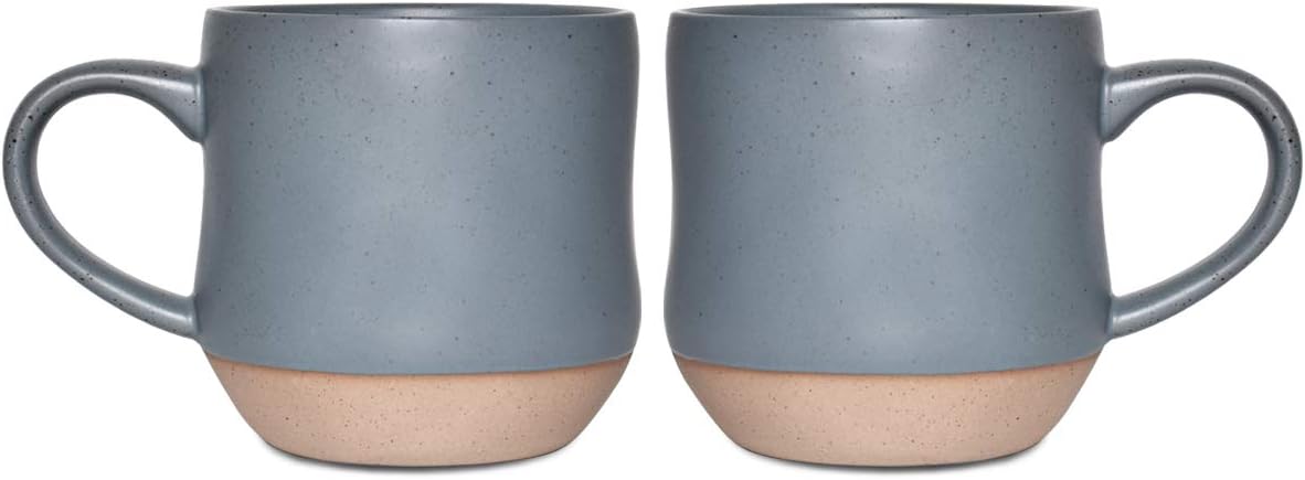 Bosmarlin Large Stoneware Speckled Coffee Mugs Set of 2, Big Tea Cup, 17 Oz, Dishwasher and Microwave Safe - Renee Lane Company