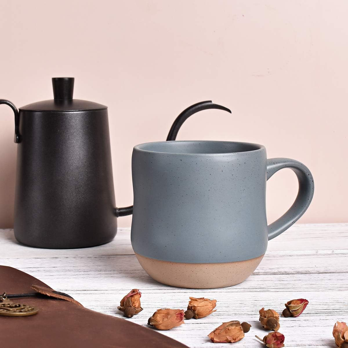 Bosmarlin Large Stoneware Speckled Coffee Mugs Set of 2, Big Tea Cup, 17 Oz, Dishwasher and Microwave Safe - Renee Lane Company