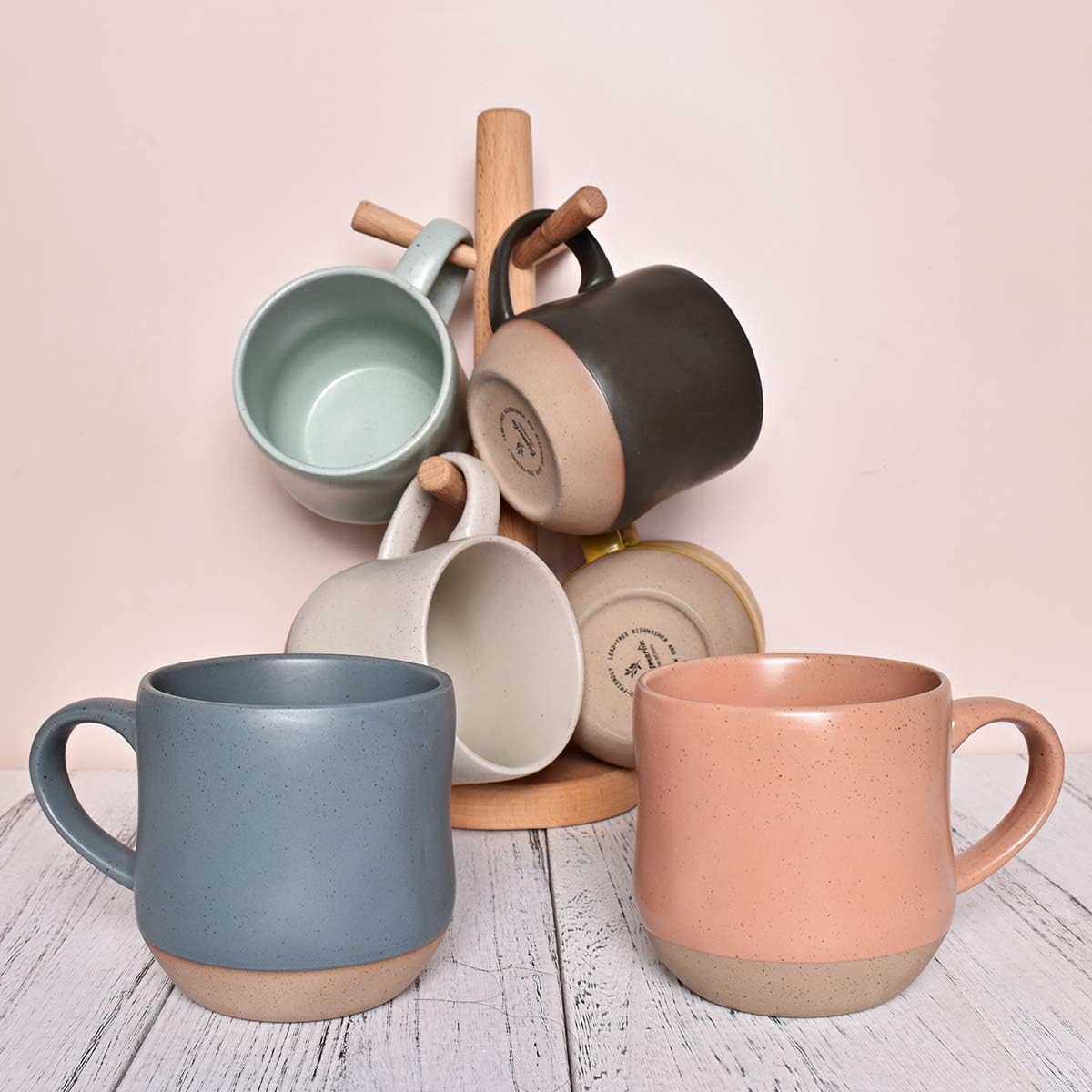 Bosmarlin Large Stoneware Speckled Coffee Mugs Set of 2, Big Tea Cup, 17 Oz, Dishwasher and Microwave Safe - Renee Lane Company