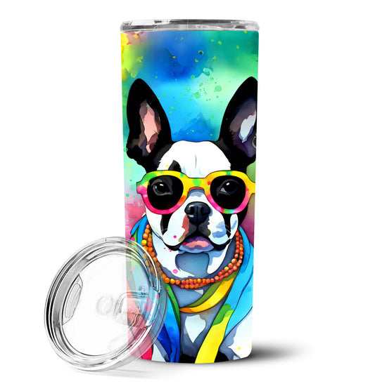 Boston Terrier Hippie Dawg Stainless Steel Skinny Tumbler Vacuum Double Walled Reusable Insulated Tumbler Travel Cup for Coffee Cocktails Gift with Lid, 20 oz - Renee Lane Company