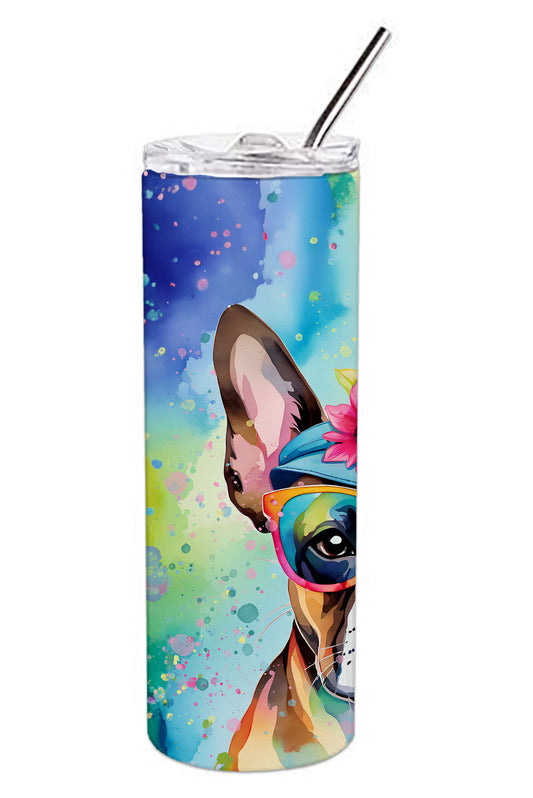 Boston Terrier Hippie Dawg Stainless Steel Skinny Tumbler Vacuum Double Walled Reusable Insulated Tumbler Travel Cup for Coffee Cocktails Gift with Lid, 20 oz - Renee Lane Company