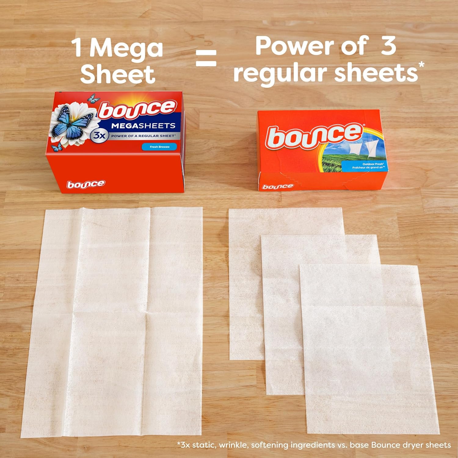 Bounce Mega Dryer Sheets, Fresh Breeze, 130 Count, Mega Fabric Softener Sheets with Static Control, Wrinkle Reduction, Extra Softness, Lasting Scent, Repels Lint - Renee Lane Company