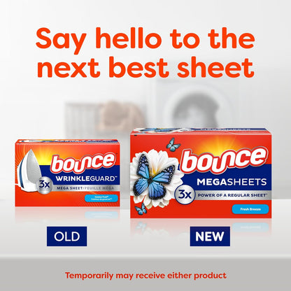 Bounce Mega Dryer Sheets, Fresh Breeze, 130 Count, Mega Fabric Softener Sheets with Static Control, Wrinkle Reduction, Extra Softness, Lasting Scent, Repels Lint - Renee Lane Company