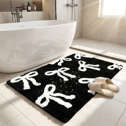 Bow Coquette Cute Bath Mat (20 X 32 Inch) – Non-Slip Absorbent Bathroom Rug For Vanity, Shower, Bedroom & Kitchen | Perfect Christmas Holiday Decor & Gift - Renee Lane Company