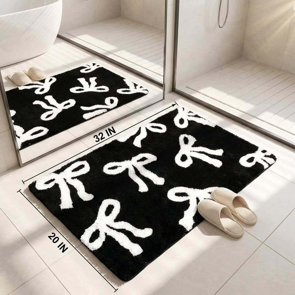 Bow Coquette Cute Bath Mat (20 X 32 Inch) – Non-Slip Absorbent Bathroom Rug For Vanity, Shower, Bedroom & Kitchen | Perfect Christmas Holiday Decor & Gift - Renee Lane Company