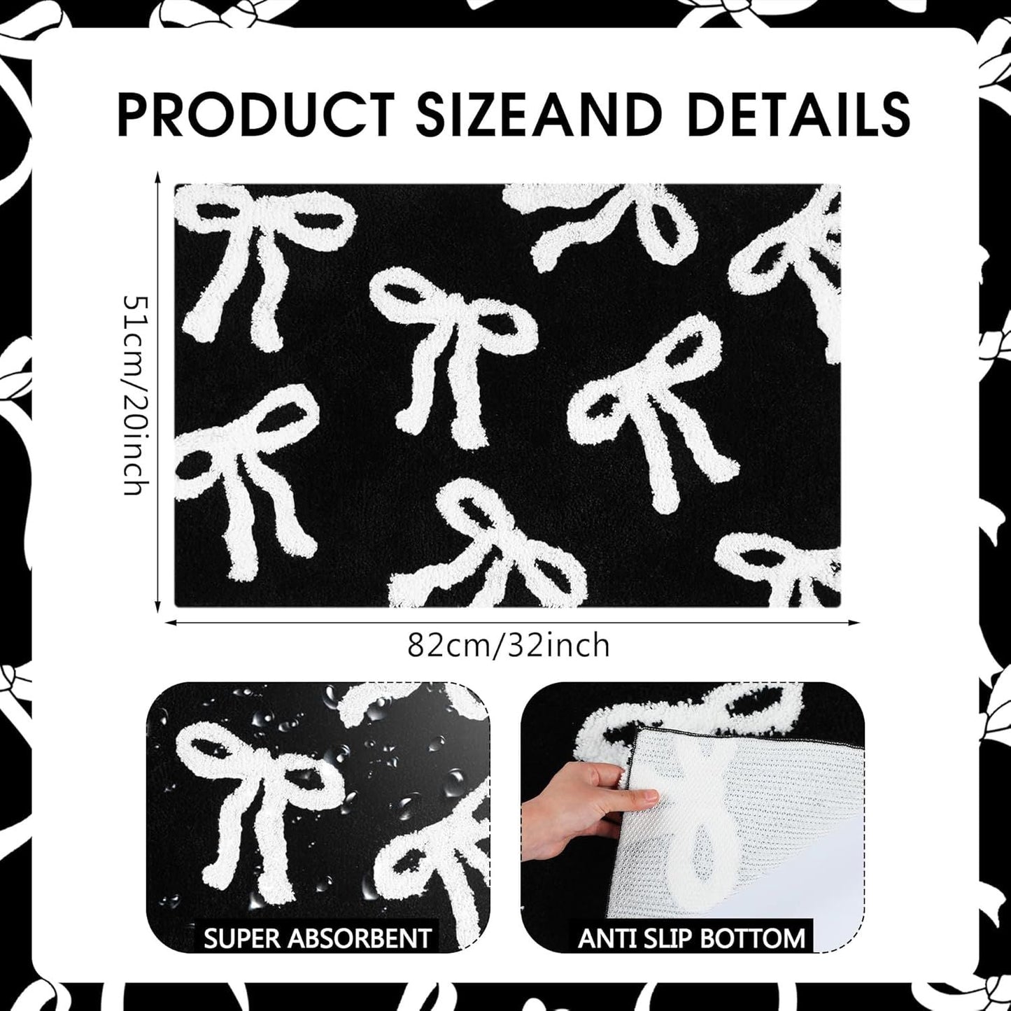 Bow Coquette Cute Bath Mat (20 X 32 Inch) – Non-Slip Absorbent Bathroom Rug For Vanity, Shower, Bedroom & Kitchen | Perfect Christmas Holiday Decor & Gift - Renee Lane Company