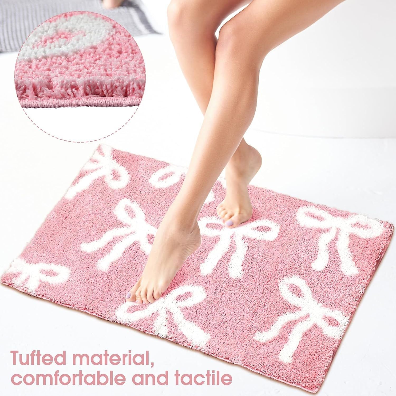 Bow Coquette Cute Bath Mat (20 X 32 Inch) – Non-Slip Absorbent Bathroom Rug For Vanity, Shower, Bedroom & Kitchen | Perfect Christmas Holiday Decor & Gift - Renee Lane Company