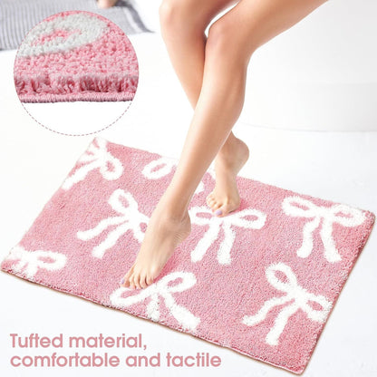 Bow Coquette Cute Bath Mat (20 X 32 Inch) – Non-Slip Absorbent Bathroom Rug For Vanity, Shower, Bedroom & Kitchen | Perfect Christmas Holiday Decor & Gift - Renee Lane Company