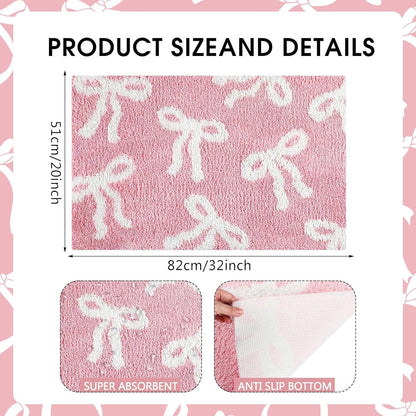 Bow Coquette Cute Bath Mat (20 X 32 Inch) – Non-Slip Absorbent Bathroom Rug For Vanity, Shower, Bedroom & Kitchen | Perfect Christmas Holiday Decor & Gift - Renee Lane Company