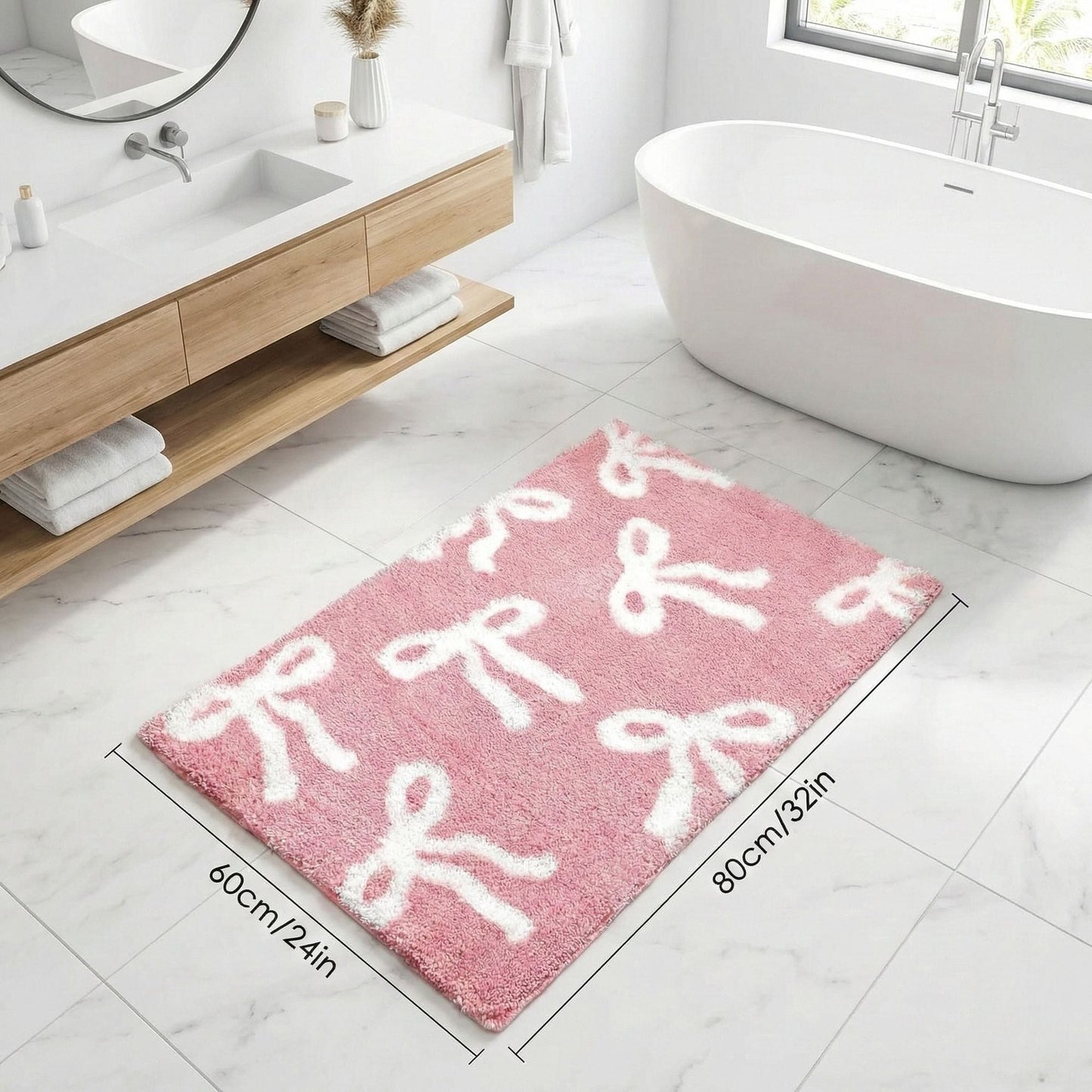Bow Coquette Cute Bath Mat (20 X 32 Inch) – Non-Slip Absorbent Bathroom Rug For Vanity, Shower, Bedroom & Kitchen | Perfect Christmas Holiday Decor & Gift - Renee Lane Company