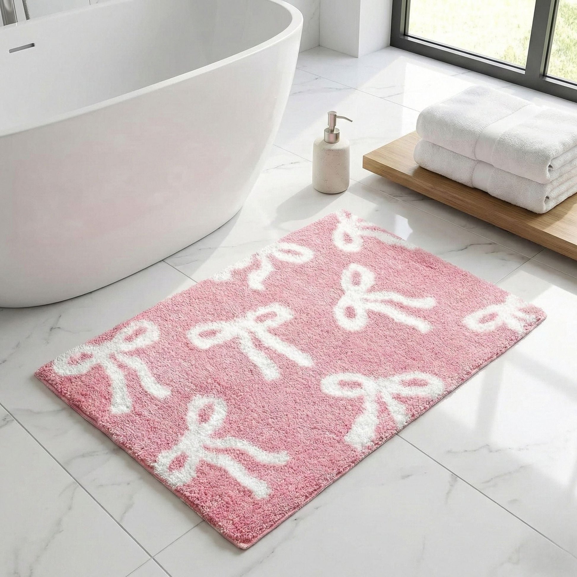 Bow Coquette Cute Bath Mat (20 X 32 Inch) – Non-Slip Absorbent Bathroom Rug For Vanity, Shower, Bedroom & Kitchen | Perfect Christmas Holiday Decor & Gift - Renee Lane Company