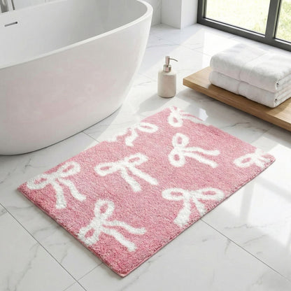 Bow Coquette Cute Bath Mat (20 X 32 Inch) – Non-Slip Absorbent Bathroom Rug For Vanity, Shower, Bedroom & Kitchen | Perfect Christmas Holiday Decor & Gift - Renee Lane Company