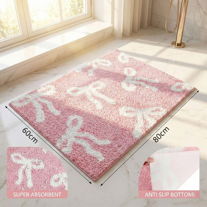 Bow Coquette Cute Bath Mat (20 X 32 Inch) – Non-Slip Absorbent Bathroom Rug For Vanity, Shower, Bedroom & Kitchen | Perfect Christmas Holiday Decor & Gift - Renee Lane Company