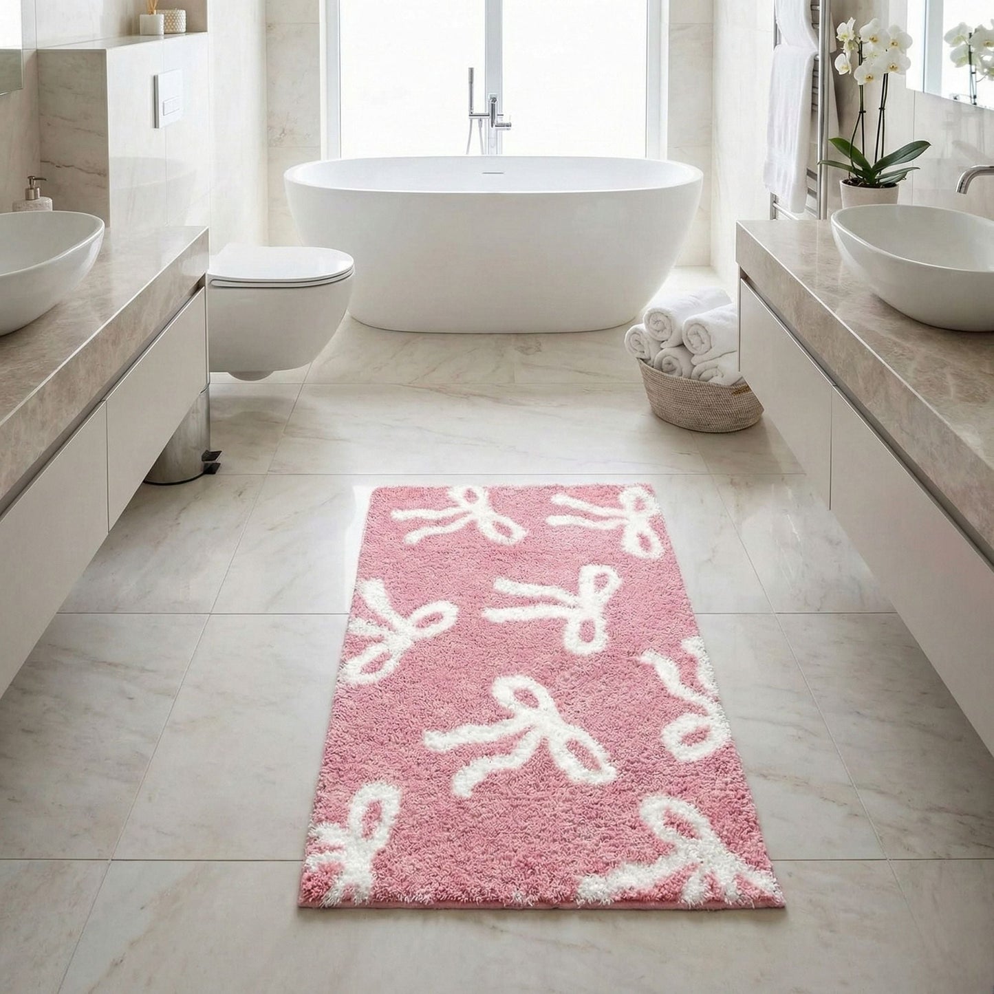 Bow Coquette Cute Bath Mat (20 X 32 Inch) – Non-Slip Absorbent Bathroom Rug For Vanity, Shower, Bedroom & Kitchen | Perfect Christmas Holiday Decor & Gift - Renee Lane Company