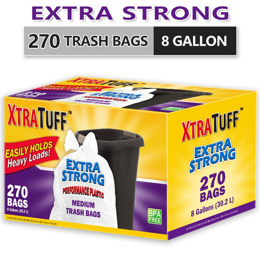 Boxed Disposable Garbage Bag 270 Pieces Puncture Tear Resistant Trash Bags, 8 Gallon Capacity, Kitchen Drawstring Garbage Bags Fresh Clean Scent With Lemon Mint Scent - Renee Lane Company