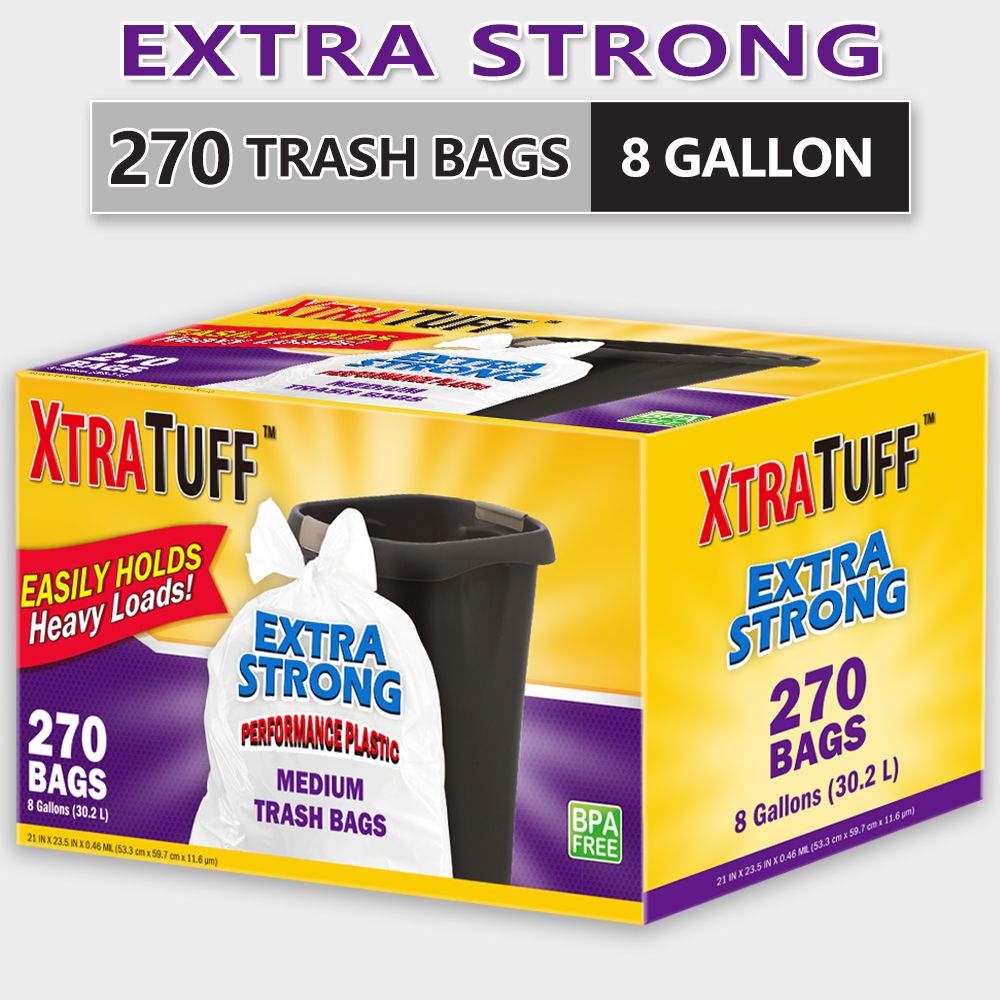 Boxed Disposable Garbage Bag 270 Pieces Puncture Tear Resistant Trash Bags, 8 Gallon Capacity, Kitchen Drawstring Garbage Bags Fresh Clean Scent With Lemon Mint Scent - Renee Lane Company
