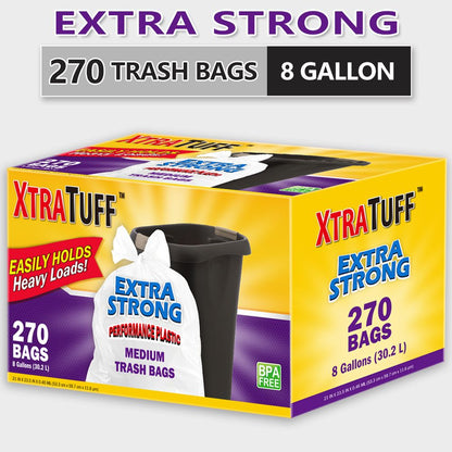 Boxed Disposable Garbage Bag 270 Pieces Puncture Tear Resistant Trash Bags, 8 Gallon Capacity, Kitchen Drawstring Garbage Bags Fresh Clean Scent With Lemon Mint Scent - Renee Lane Company