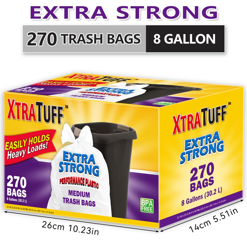 Boxed Disposable Garbage Bag 270 Pieces Puncture Tear Resistant Trash Bags, 8 Gallon Capacity, Kitchen Drawstring Garbage Bags Fresh Clean Scent With Lemon Mint Scent - Renee Lane Company