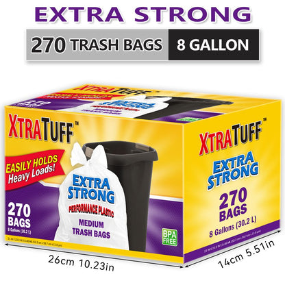 Boxed Disposable Garbage Bag 270 Pieces Puncture Tear Resistant Trash Bags, 8 Gallon Capacity, Kitchen Drawstring Garbage Bags Fresh Clean Scent With Lemon Mint Scent - Renee Lane Company
