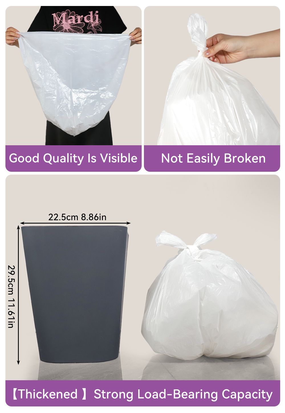 Boxed Disposable Garbage Bag 270 Pieces Puncture Tear Resistant Trash Bags, 8 Gallon Capacity, Kitchen Drawstring Garbage Bags Fresh Clean Scent With Lemon Mint Scent - Renee Lane Company