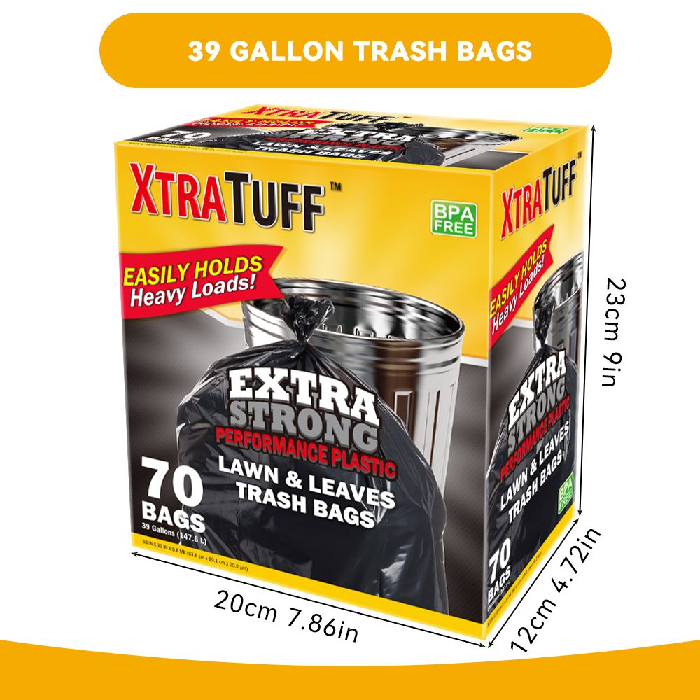 Boxed Disposable Garbage Bag 70 Pieces Puncture Tear Resistant Trash Bags, 39 Gallon Capacity, Multipurpose Cleaning Supplies For Industrial, Garden, Home, And Commercial Use - Durable, Leak-Proof - Renee Lane Company