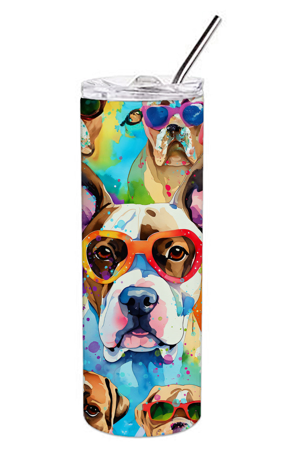 Boxer Hippie Dawg Stainless Steel Skinny Tumbler Vacuum Double Walled Reusable Insulated Tumbler Travel Cup for Coffee Cocktails Gift with Lid, 20 oz - Renee Lane Company