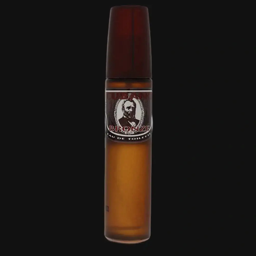 Bronze By Cubano men's cologne bottle, dark red cap, amber glass vial