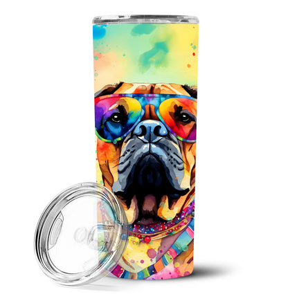 Bullmastiff Hippie Dawg Stainless Steel Skinny Tumbler Vacuum Double Walled Reusable Insulated Tumbler Travel Cup for Coffee Cocktails Gift with Lid, 20 oz - Renee Lane Company